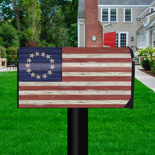 Briarwood Lane Betsy Ross Flag Patriotic Mailbox Cover with 13 stars and stripes in rustic colors.