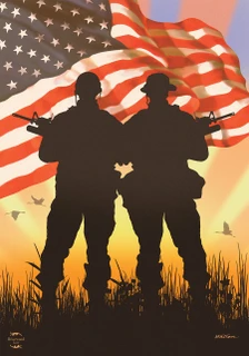 Briarwood Lane American Heroes Patriotic Garden Flag with waving USA stars and stripes and soldiers.
