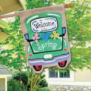 Welcome Spring Truck Burlap House Flag