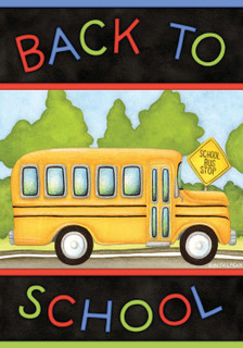 Back to School Bus Autumn Garden Flag
