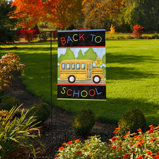 Back to School Bus Autumn Garden Flag
