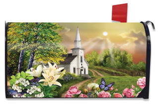 Briarwood Lane spring church mailbox cover with colorful flowers and butterflies on a small printed design.