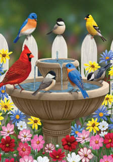 Birdbath Gathering Seasonal House Flag Birdbath Gathering Seasonal House Flag
