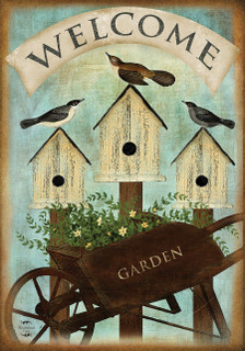 Wheelbarrow Welcome Spring Garden Flag