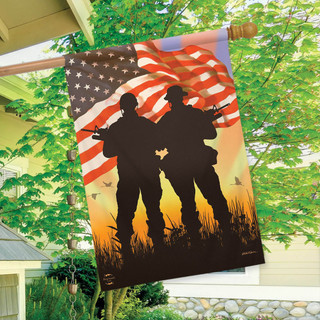 Briarwood Lane American Heroes Patriotic House Flag with warrior silhouettes and old glory stars and stripes.