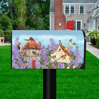 Briarwood Lane Birds and Lilacs Spring Magnetic Mailbox Cover with colorful birds and lilac flowers.