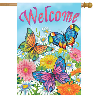 Spring Butterflies Welcome House Flag