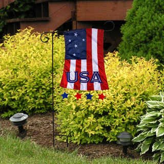 Briarwood Lane Patriotic Applique Garden Flag with USA and stars, red, white, and blue colors.