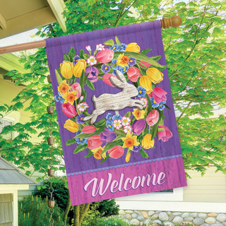 Bunny Wreath Welcome House Flag