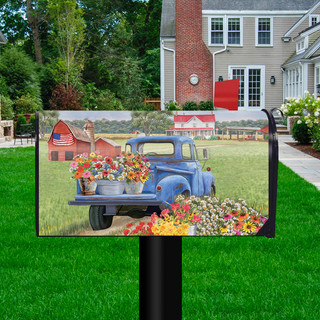Briarwood Lane Day On The Farm Spring Large Mailbox Cover with colorful barn and truck design.