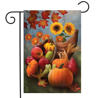 Briarwood Lane Bountiful Cornucopia small printed garden flag with colorful autumn harvest decorative display.