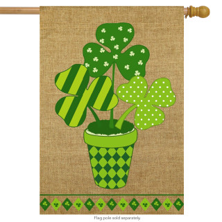 Potted Shamrock Burlap St. Patrick's Day House Flag