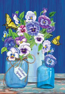 Briarwood Lane small printed garden flag with colorful butterflies and pansies for springtime porch display.