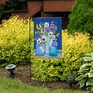 Briarwood Lane small printed garden flag with colorful butterflies and pansies for spring and summer decor.