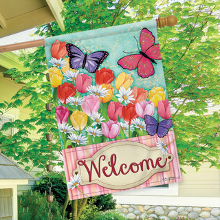 Butterflies and Tulips Spring House Flag