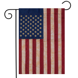 Briarwood Lane Tea Stained Embroidered American Flag garden flag with quilted stars and stitched stripes.
