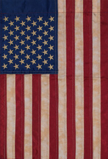Briarwood Lane Tea Stained Embroidered American Flag with quilted stars and stripes in red, white, blue.