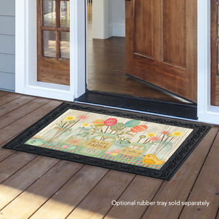 Briarwood Lane Spring Egg Bouquet Easter doormat on wooden porch with colorful springtime design.