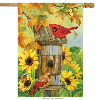 Cardinals & Sunflowers Autumn House Flag
