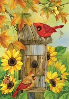 Cardinals & Sunflowers Autumn House Flag