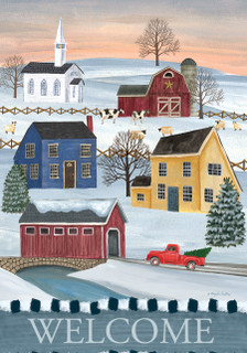 Winter Saltboxes Primitive House Flag