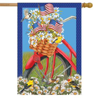 Spring Bicycle Patriotic House Flag