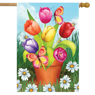 Potted Tulips Spring House Flag