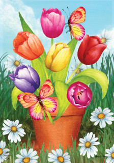 Potted Tulips Spring House Flag