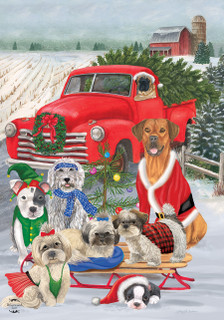 Briarwood Lane Holiday Dogs Christmas Garden Flag with cheerful dogs on a festive winter scene.
