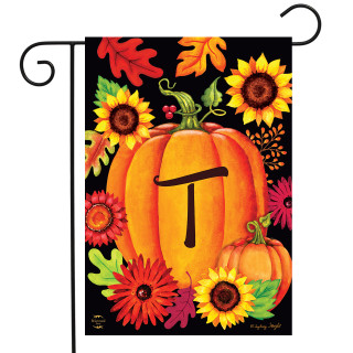 Fall Pumpkin Monogram Letter T Garden Flag
