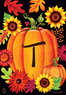 Fall Pumpkin Monogram Letter T Garden Flag