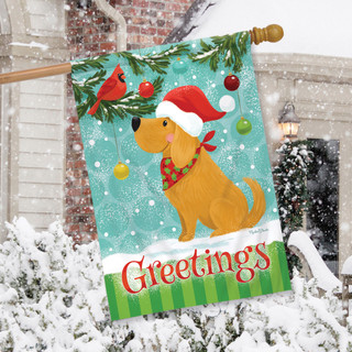 Christmas Doggy Greetings House Flag