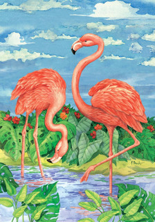 Bamboo Flamingos Summer House Flag