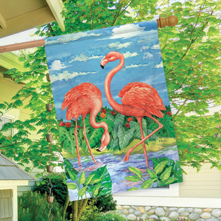 Bamboo Flamingos Summer House Flag