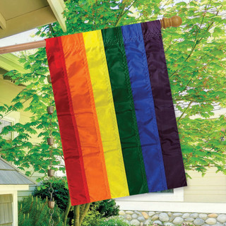 Briarwood Lane Rainbow Embroidered House Flag, colorful LGBT pride flag for porch or yard display.
