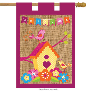 Spring Birds Burlap House Flag