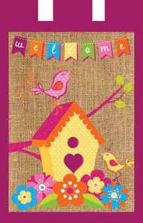 Spring Birds Burlap House Flag