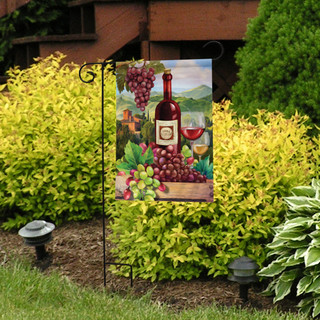 Briarwood Lane Wine Country Garden Flag with bottle, grapes, and vino design for spring and summer.
