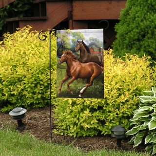 Briarwood Lane small printed garden flag with colorful horses, perfect for spring and summer porch decor.