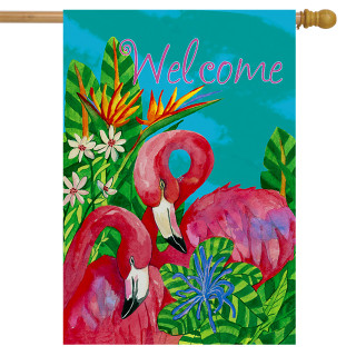 Tropical Flamingos Summer House Flag