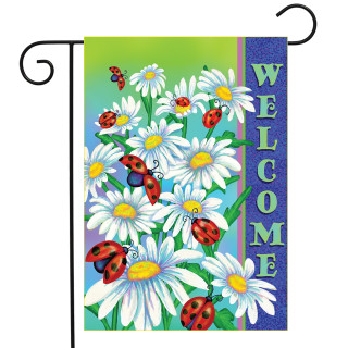 Briarwood Lane Ladybugs Spring Garden Flag with colorful daisies and ladybugs on a cheerful springtime display.
