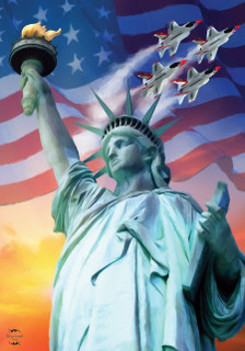 Briarwood Lane Liberty For All Garden Flag with patriotic Statue of Liberty and American stars stripes.