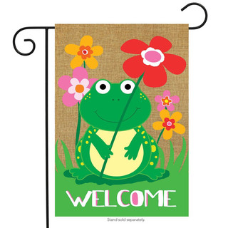 Welcome Frog Burlap Spring Garden Flag