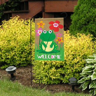 Welcome Frog Burlap Spring Garden Flag