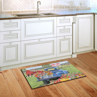 Briarwood Lane small printed Day On The Farm Spring doormat on a kitchen floor with colorful design.