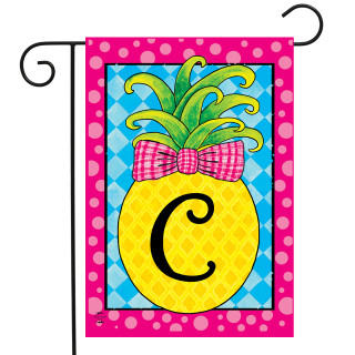 Pineapple Monogram Letter C Garden Flag