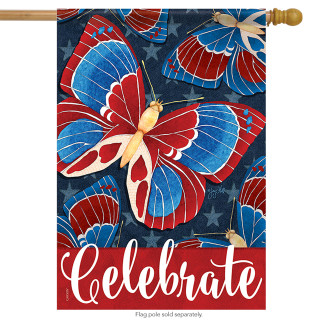 Americana Butterflies Patriotic House Flag