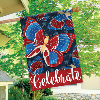 Americana Butterflies Patriotic House Flag