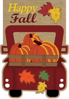 Happy Fall Pickup Burlap House Flag Happy Fall Pickup Burlap House Flag