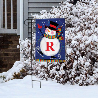 Winter Snowman Monogram Letter R Garden Flag